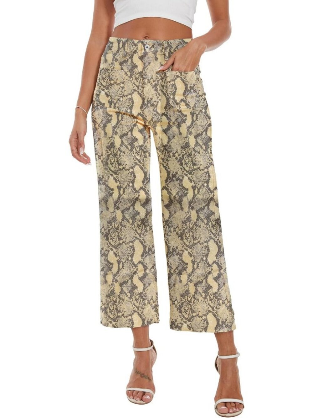 Trendy High Waisted Wide Leg Flare Jeans for Women - Stretchy Cropped Baggy
